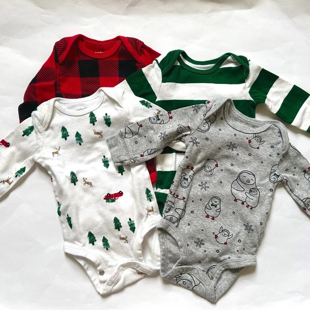 Carter's Christmas Long Sleeve Onesies Bundle 4 Winter Size 3M
